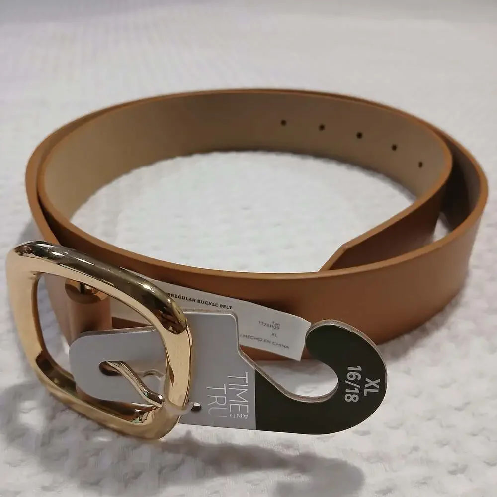 Time and Tru Women's Tan Irregular Buckle Belt XL 16/18